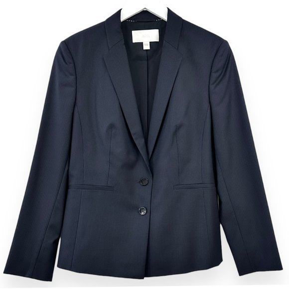 NWOT BOSS Hugo Boss Navy Blue Jalanda Striped Single Breasted Wool Blazer Jacket